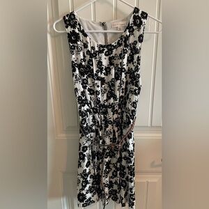 Floral Black and White Dress with Belt